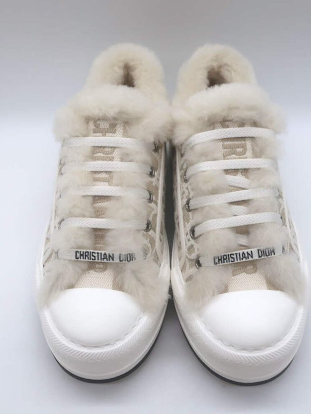Christian Dior Walk'n'Dior Shearling Platform Sneakers Taupe Oblique Size 38 - Picture 4 of 13